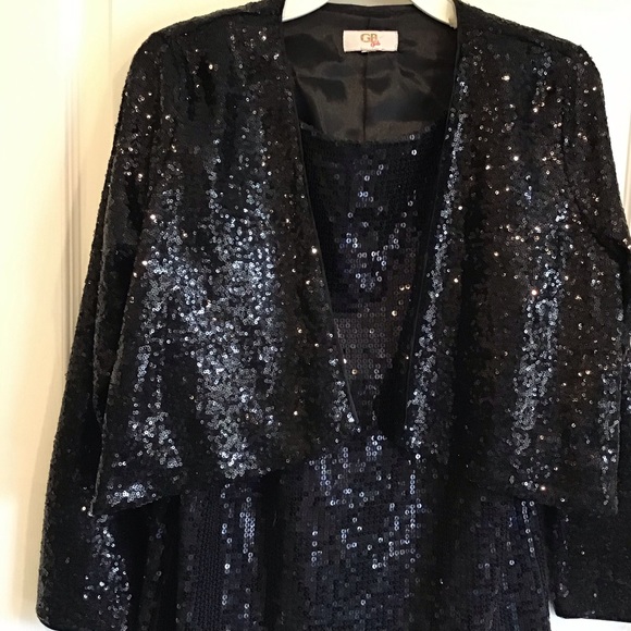 FREE PEOPLE, black, sleeveless, sheath sequined dress, with jacket, size 6 - Picture 2 of 11